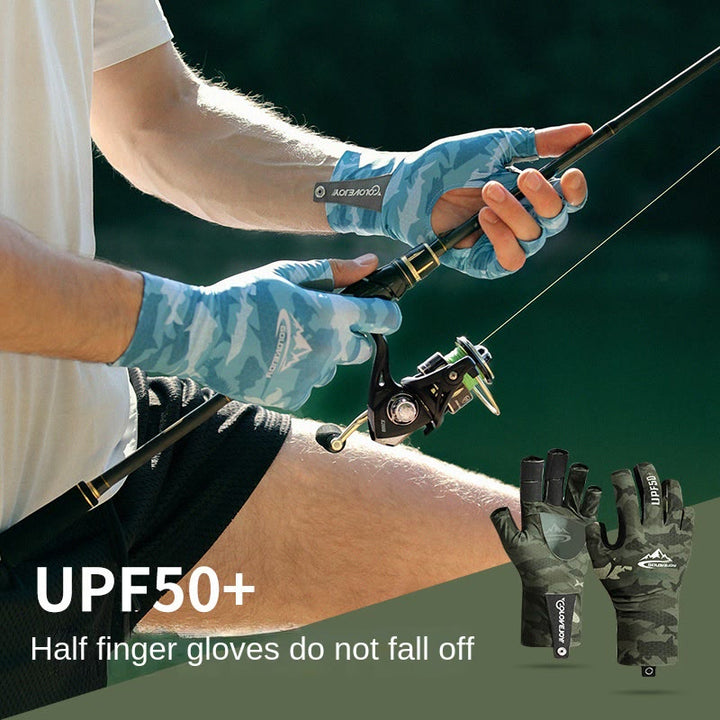 Gants de pêche en plein air, demi-doigts, en tissu de soie glacée, protection UV