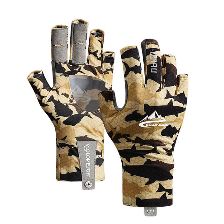 Gants de pêche en plein air, demi-doigts, en tissu de soie glacée, protection UV