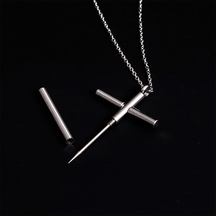 Collier pendentif croix gadget portable cure-dents Edc