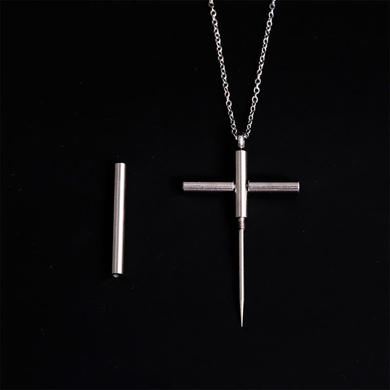 Collier pendentif croix gadget portable cure-dents Edc