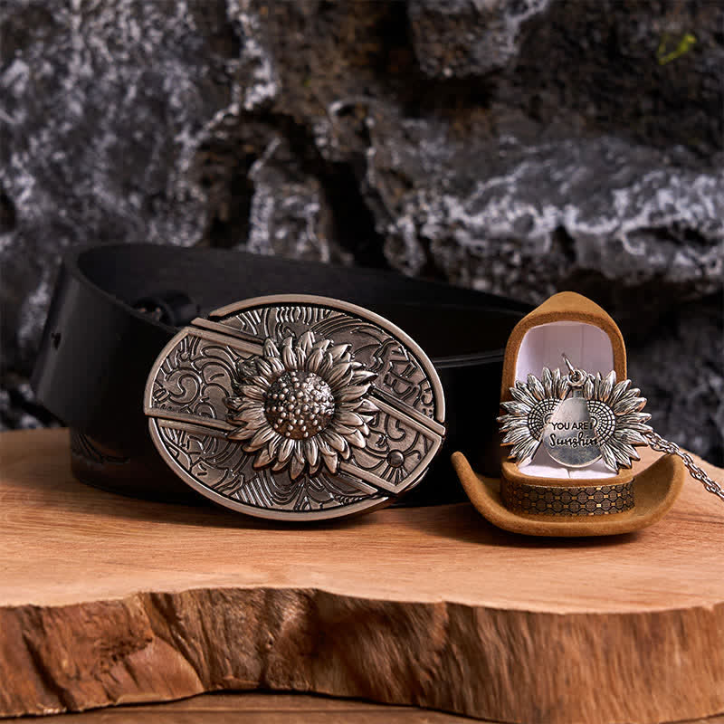 Ensemble de colliers et boucles de ceinture à couteau caché argentés à faire soi-même, thème tournesol