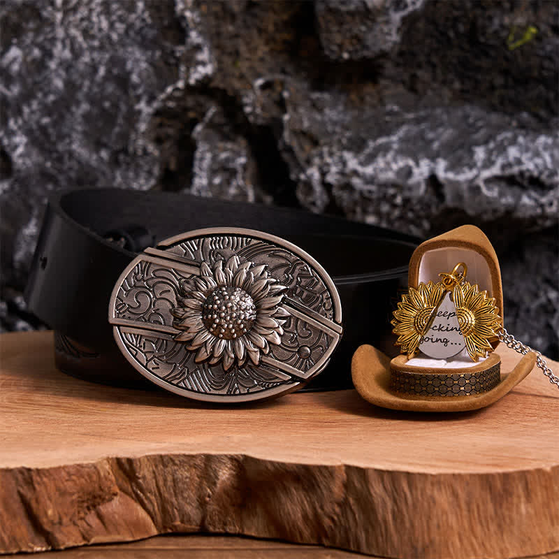 Ensemble de colliers et boucles de ceinture à couteau caché argentés à faire soi-même, thème tournesol