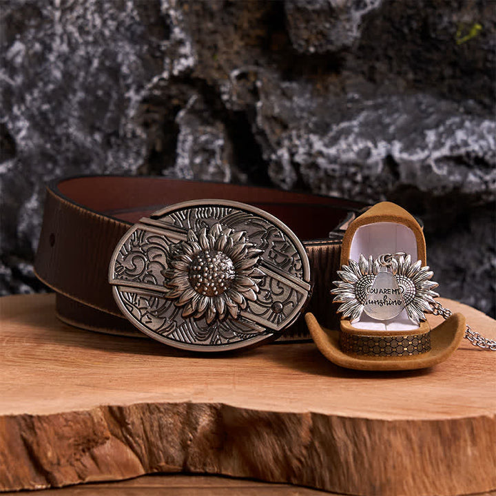 Ensemble de colliers et boucles de ceinture à couteau caché argentés à faire soi-même, thème tournesol