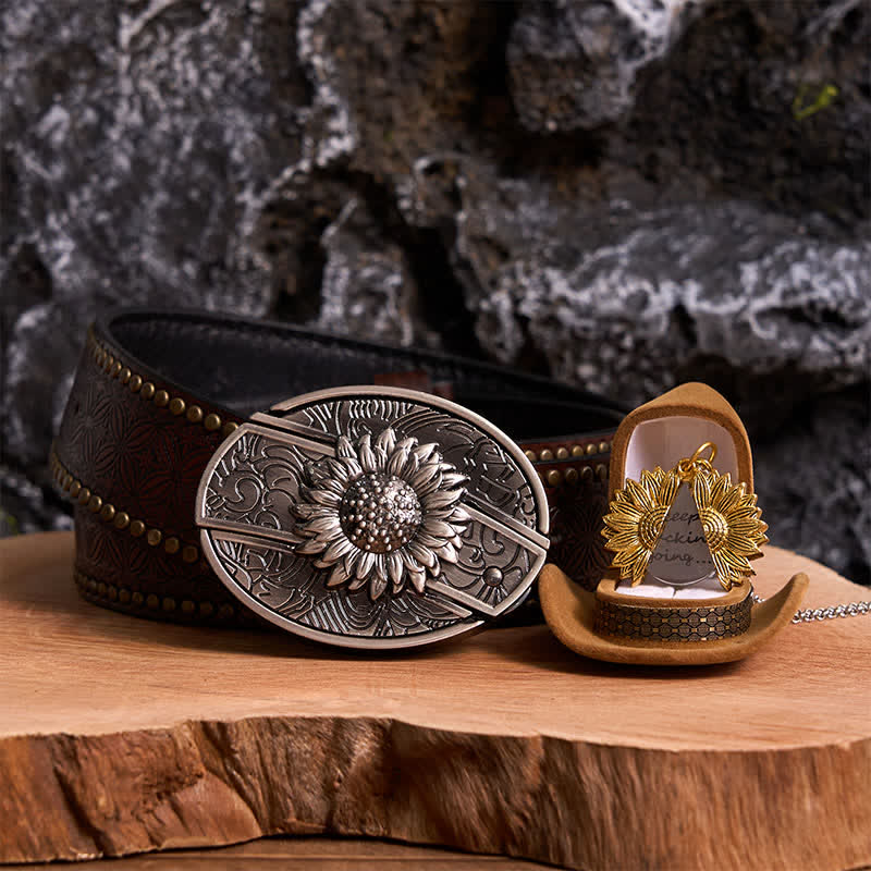 Ensemble de colliers et boucles de ceinture à couteau caché argentés à faire soi-même, thème tournesol