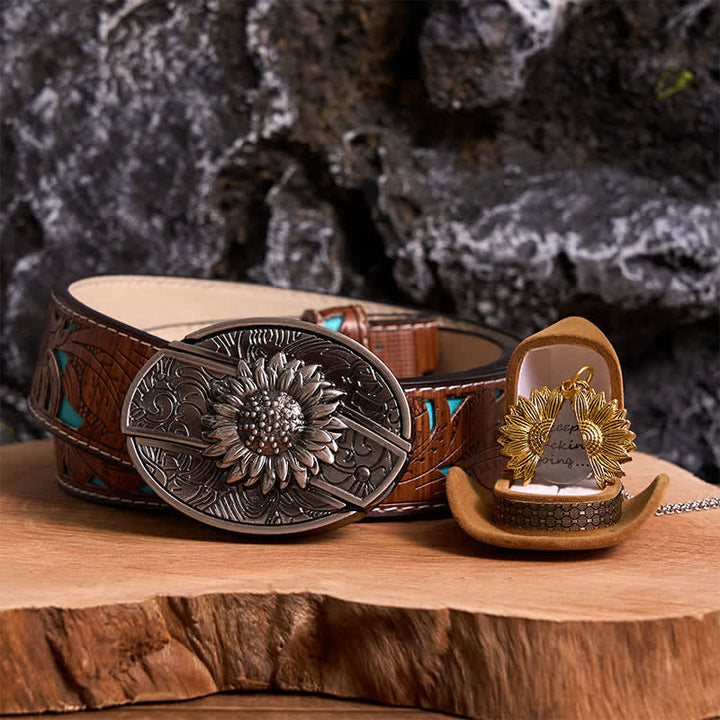 Ensemble de colliers et boucles de ceinture à couteau caché argentés à faire soi-même, thème tournesol