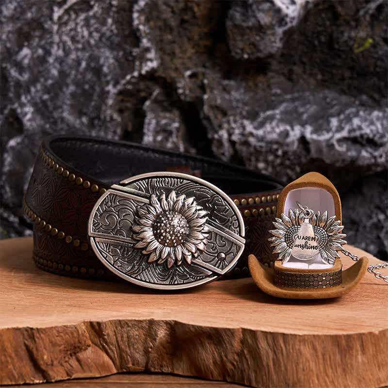 Ensemble de colliers et boucles de ceinture à couteau caché argentés à faire soi-même, thème tournesol