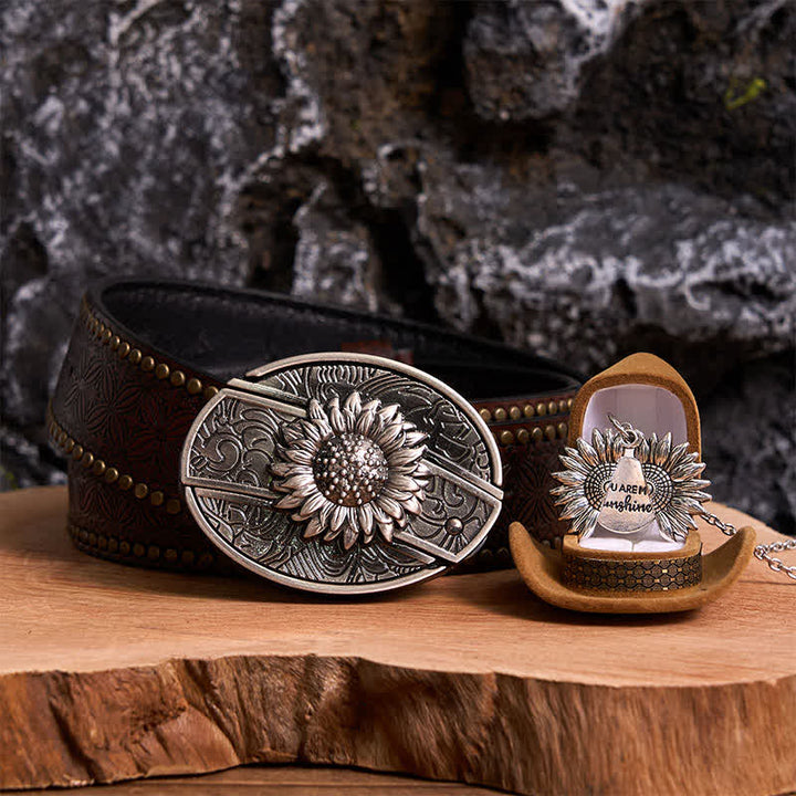 Ensemble de colliers et boucles de ceinture à couteau caché argentés à faire soi-même, thème tournesol