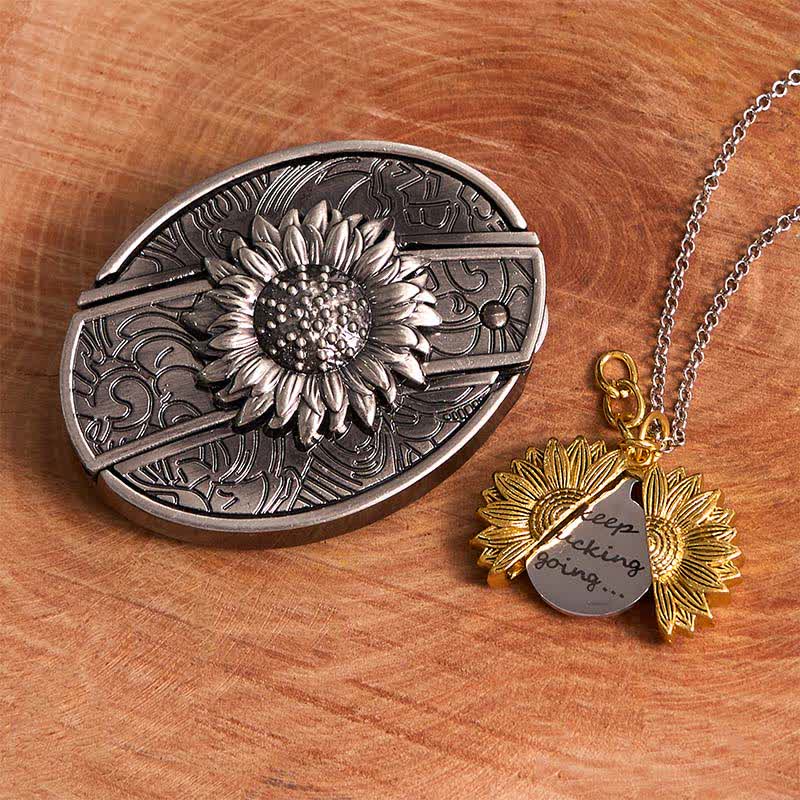 Ensemble de colliers et boucles de ceinture à couteau caché argentés à faire soi-même, thème tournesol