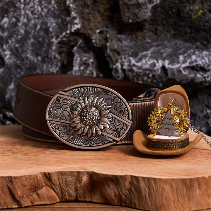 Ensemble de colliers et boucles de ceinture à couteau caché argentés à faire soi-même, thème tournesol