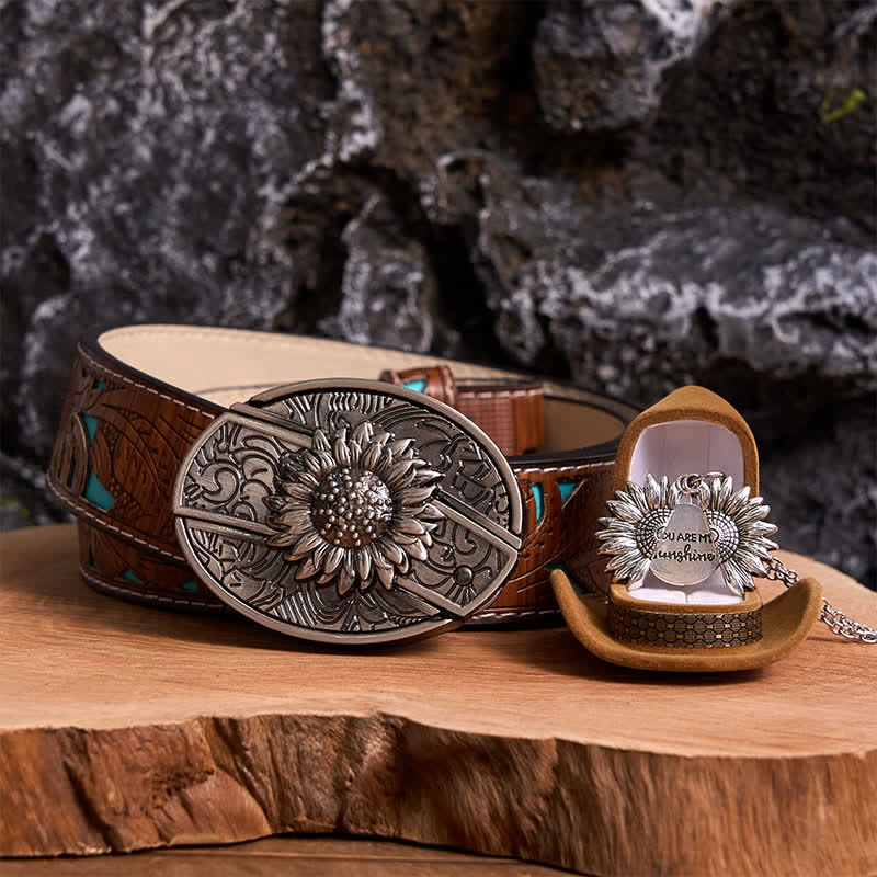 Ensemble de colliers et boucles de ceinture à couteau caché argentés à faire soi-même, thème tournesol