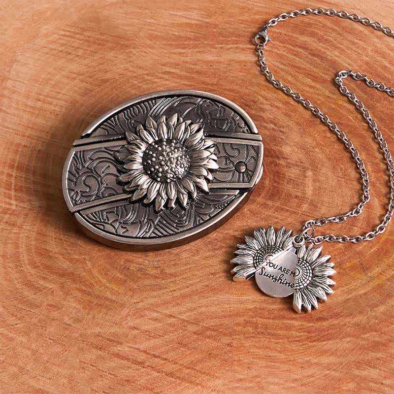 Ensemble de colliers et boucles de ceinture à couteau caché argentés à faire soi-même, thème tournesol