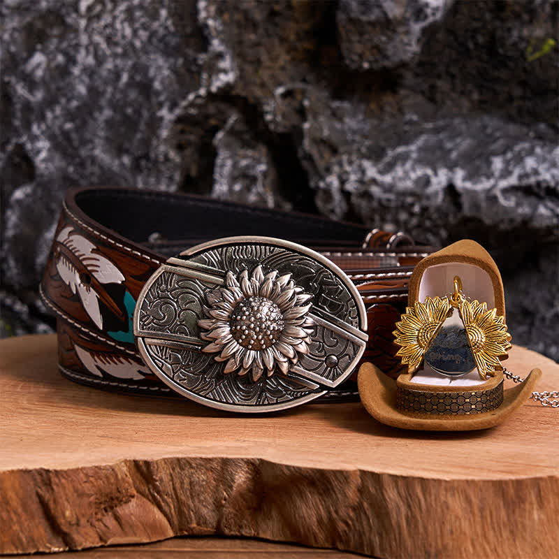 Ensemble de colliers et boucles de ceinture à couteau caché argentés à faire soi-même, thème tournesol