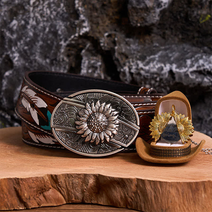 Ensemble de colliers et boucles de ceinture à couteau caché argentés à faire soi-même, thème tournesol