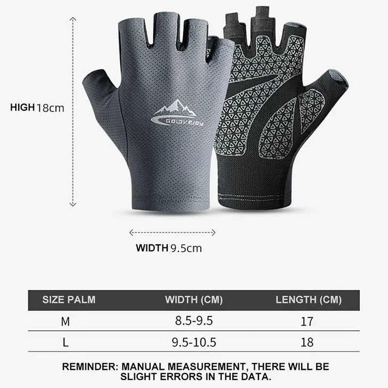 Gants demi-doigts respirants en soie glacée pour l'extérieur, protection solaire