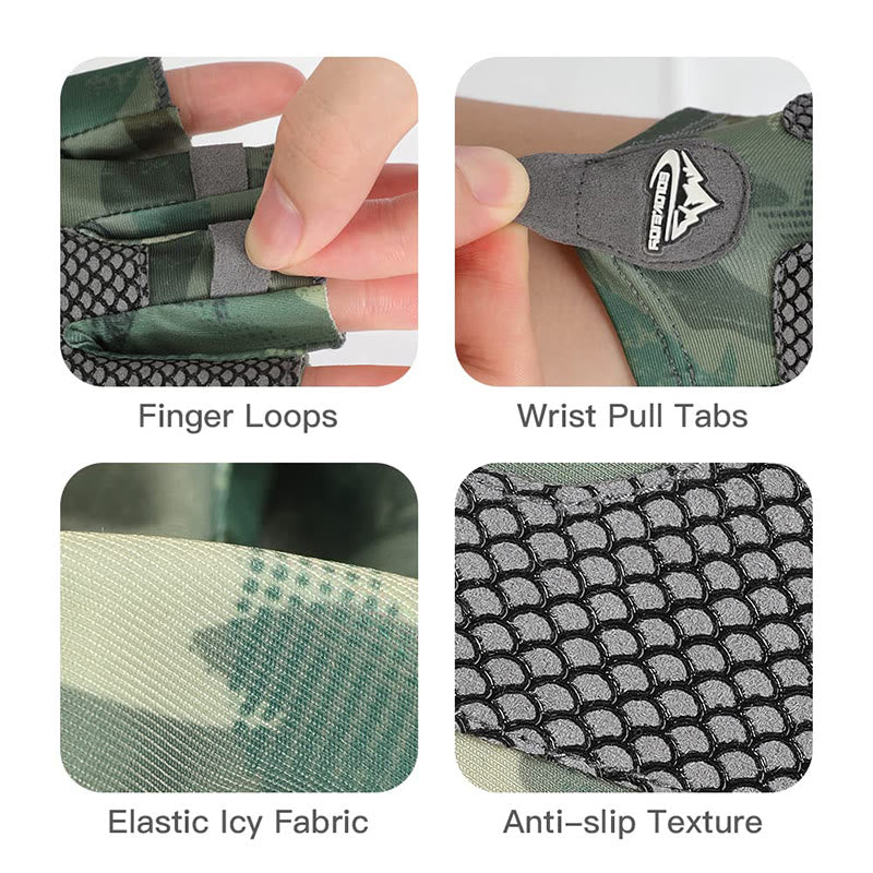 Gants d'extérieur antidérapants, respirants et hautement élastiques, demi-doigts en soie glacée