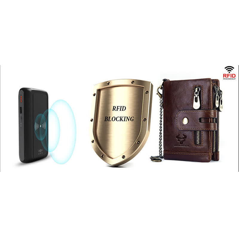 Portefeuille multifonctionnel RFID en cuir véritable de grande capacité