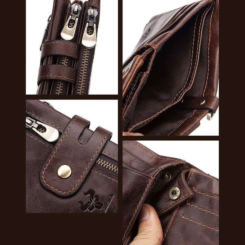 Portefeuille multifonctionnel RFID en cuir véritable de grande capacité