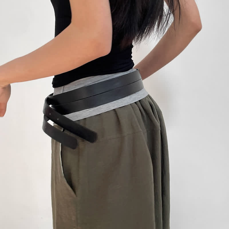 Ceinture en cuir noir à double ardillon pour femme