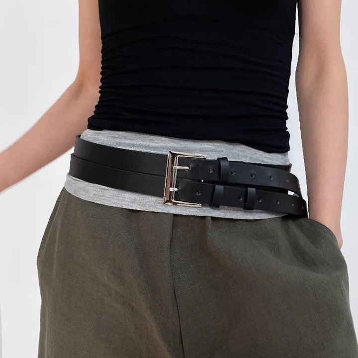 Ceinture en cuir noir à double ardillon pour femme