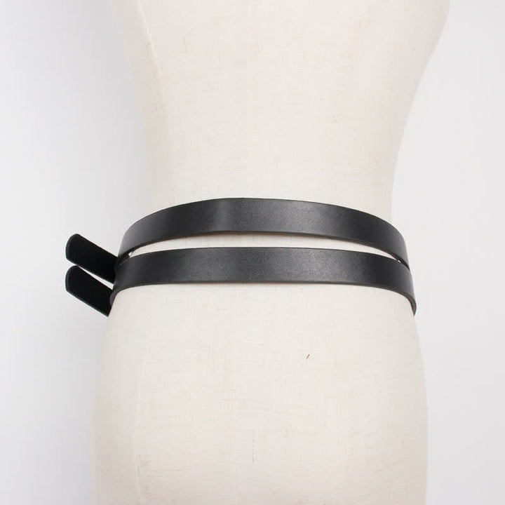 Ceinture en cuir noir à double ardillon pour femme