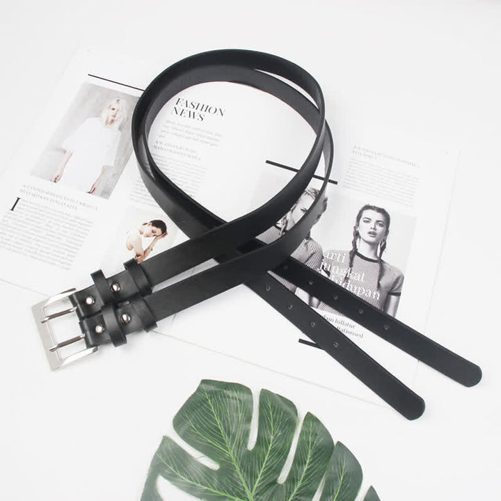 Ceinture en cuir noir à double ardillon pour femme