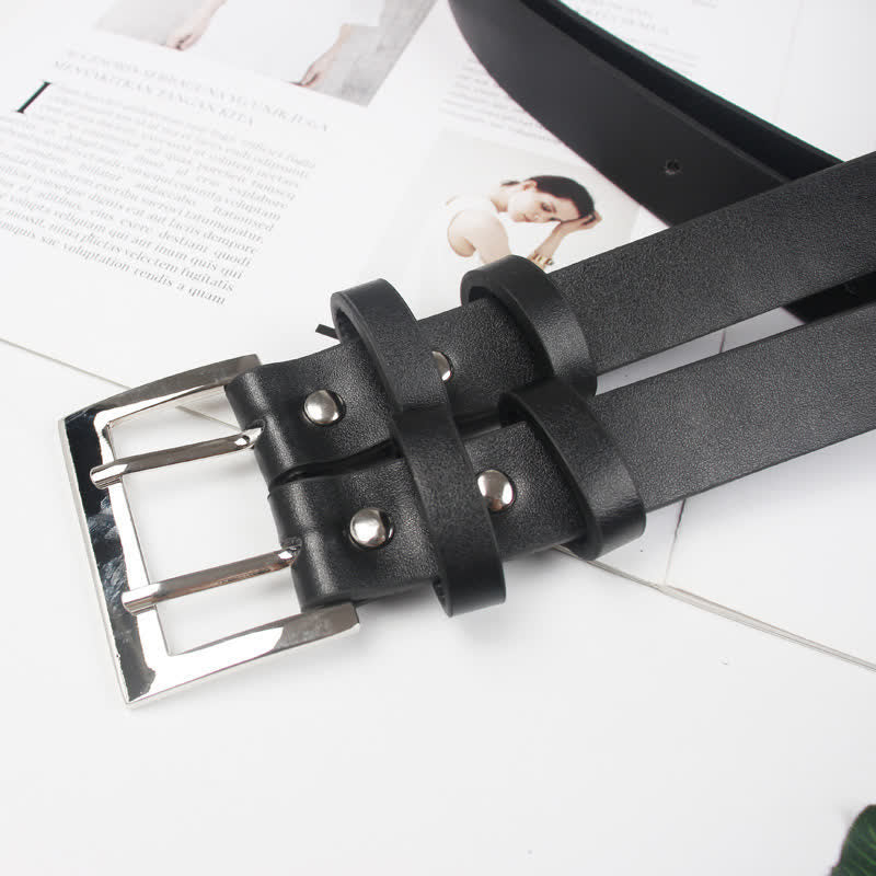 Ceinture en cuir noir à double ardillon pour femme
