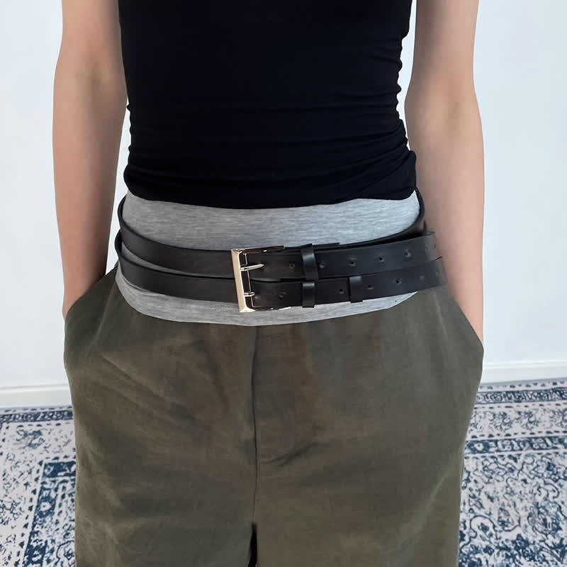 Ceinture en cuir noir à double ardillon pour femme
