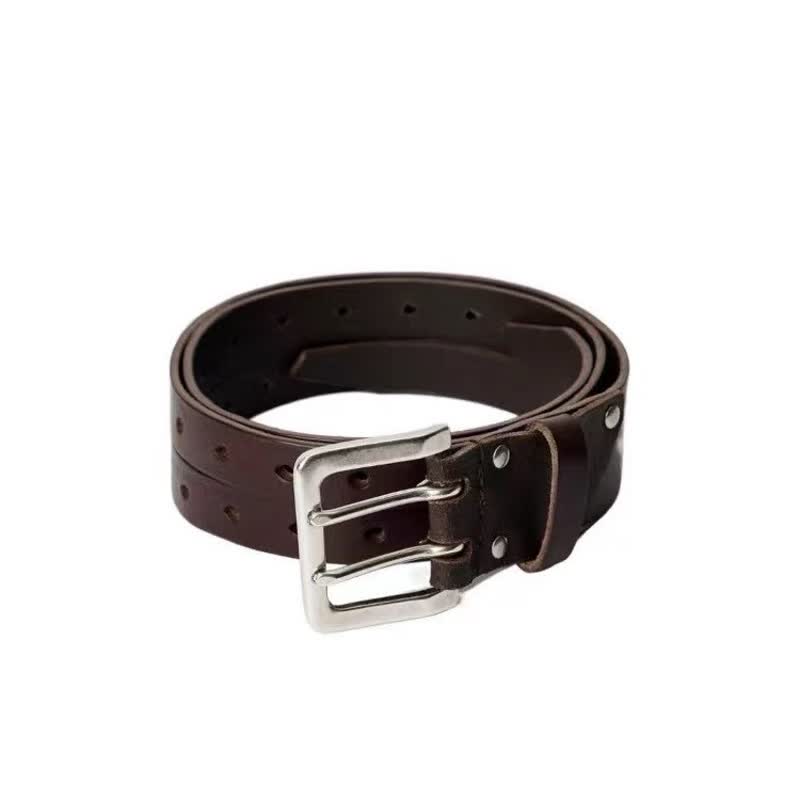 Ceinture en cuir marron à double ardillon et double sangle