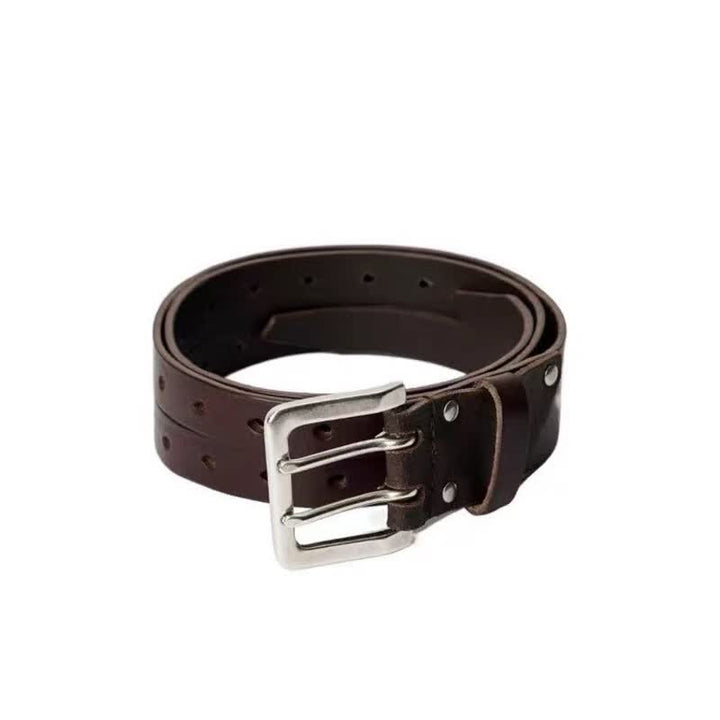 Ceinture en cuir marron à double ardillon et double sangle