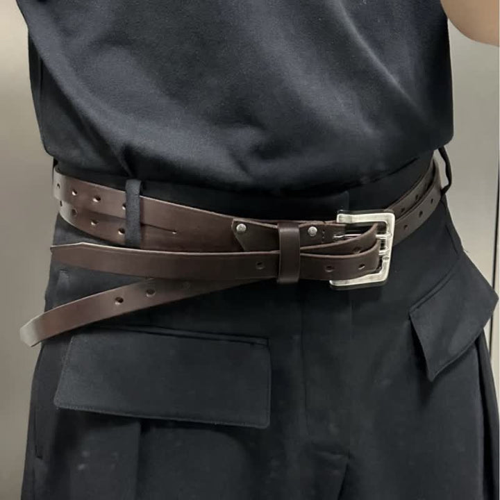 Ceinture en cuir marron à double ardillon et double sangle