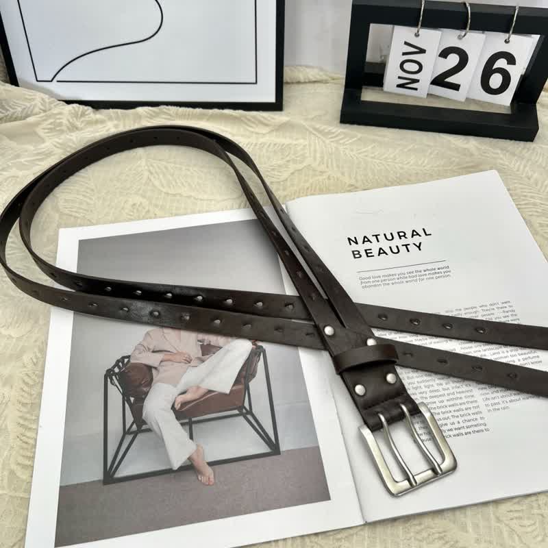 Ceinture en cuir marron à double ardillon et double sangle