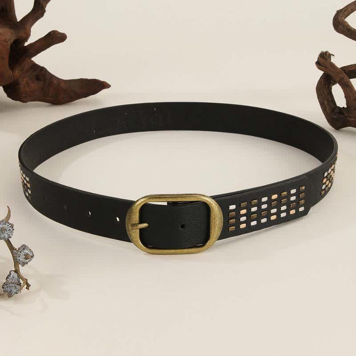 Ceinture en cuir noir à rivets en métal lourd pour femme