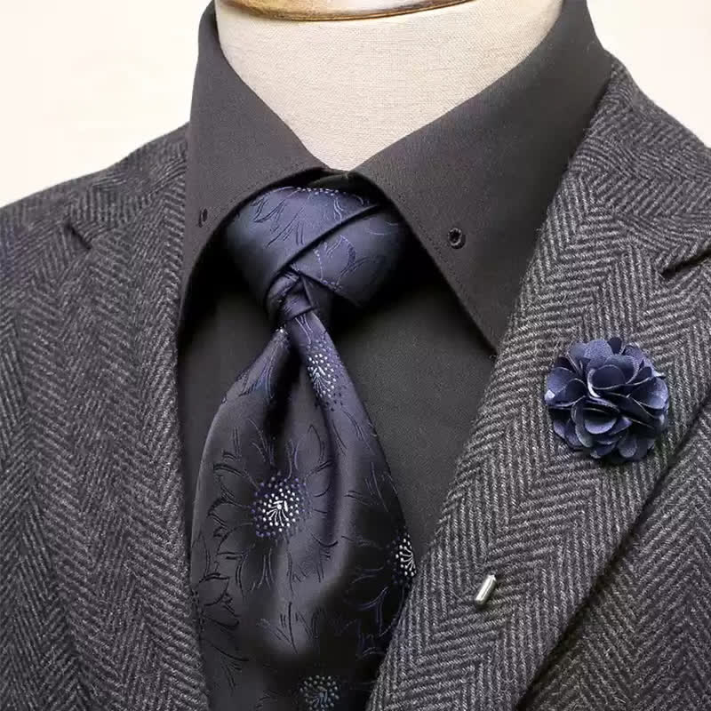 Ensemble de 2 cravates et corsages larges à motif marguerites bleu marine pour homme