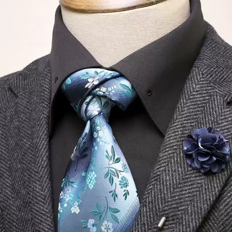 Ensemble de 2 cravates larges à motif floral bleu clair et bleu marine pour homme