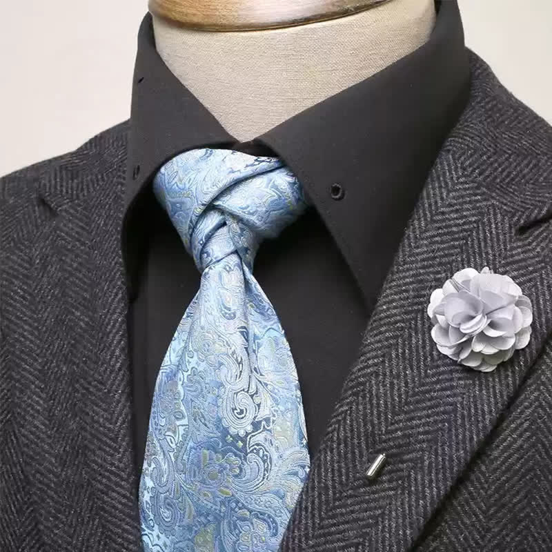 Ensemble de 2 cravates larges à motif cachemire bleu ciel clair pour homme
