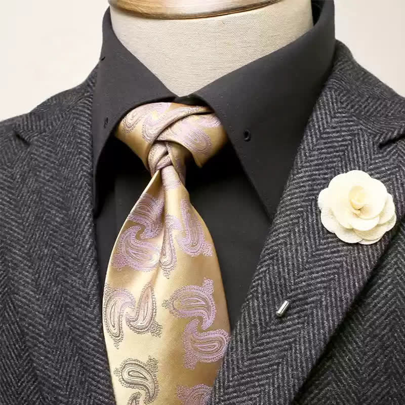 Ensemble de 2 cravates larges à motifs cachemire dorés et violets pour homme