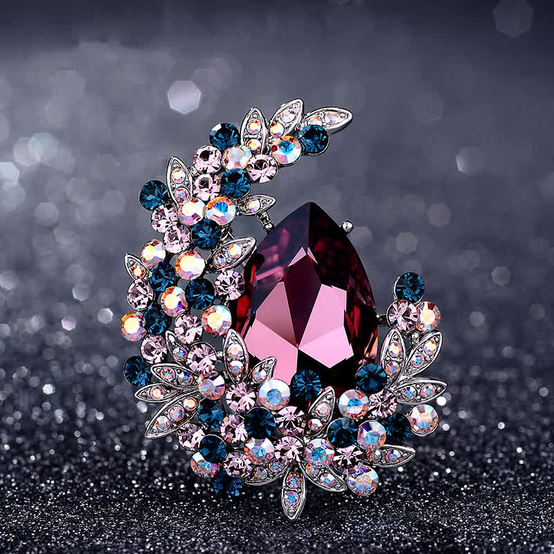 Broche en cristal brillant en forme de demi-lune pour femme