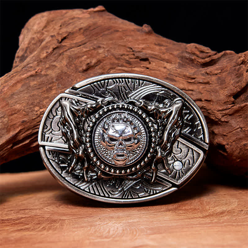 Ceinture en cuir pour homme avec couteau pliant caché et tête de mort rotative