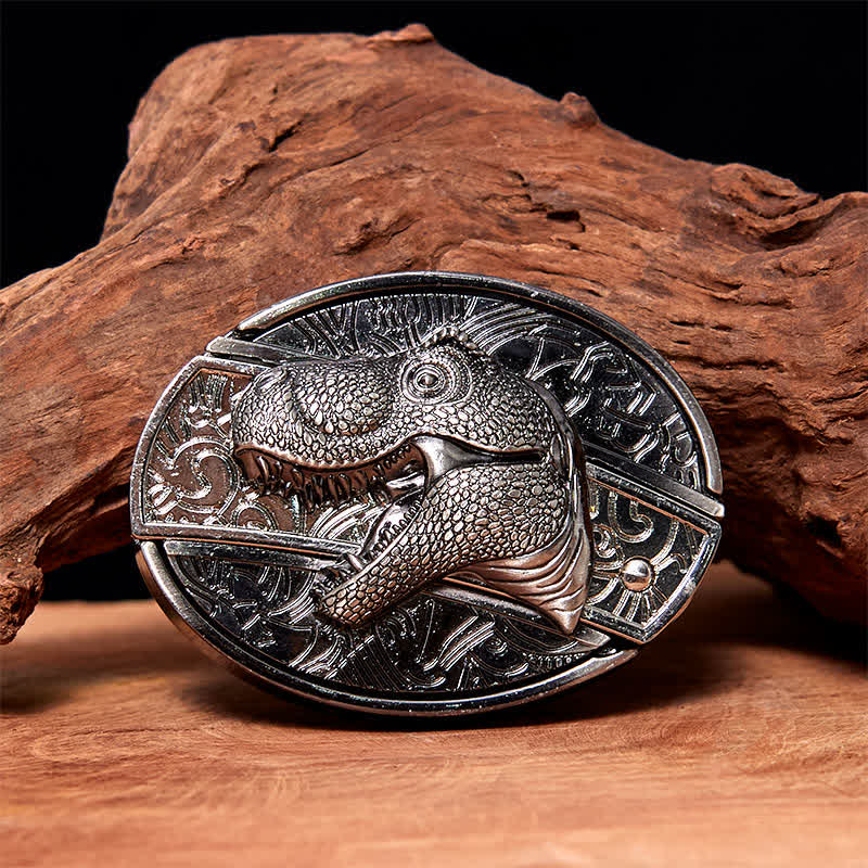 Ceinture en cuir pour homme avec couteau pliant caché en forme de dinosaure