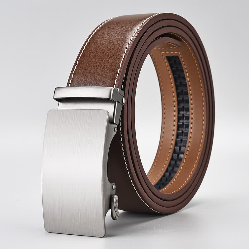 Ceinture en cuir marron simple à boucle automatique pour homme d'affaires