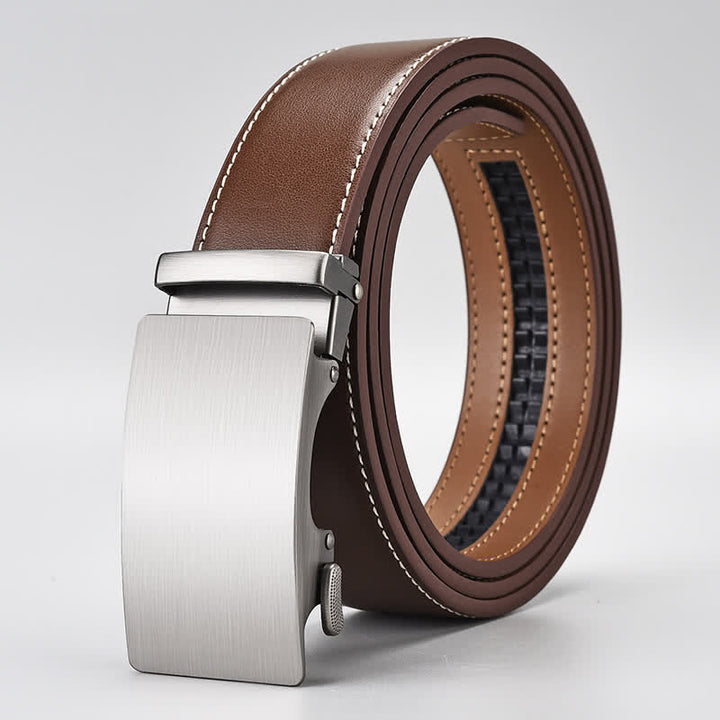 Ceinture en cuir marron simple à boucle automatique pour homme d'affaires
