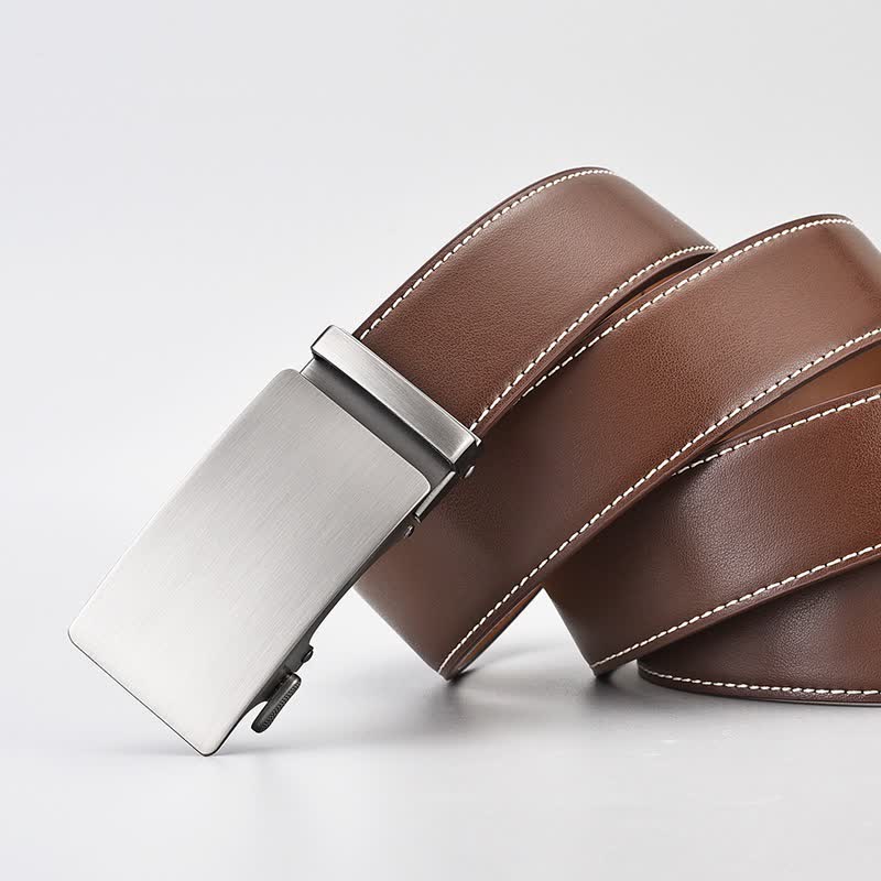 Ceinture en cuir marron simple à boucle automatique pour homme d'affaires