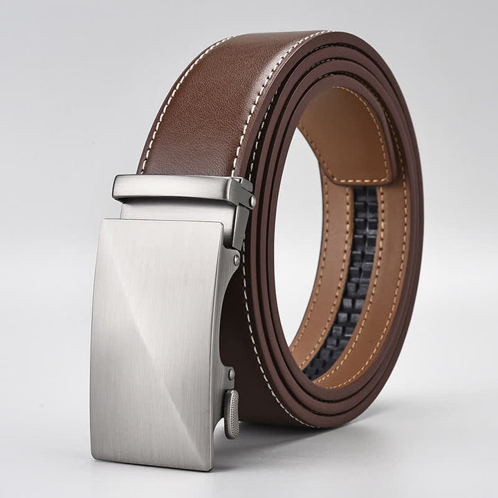 Ceinture en cuir marron simple à boucle automatique pour homme d'affaires