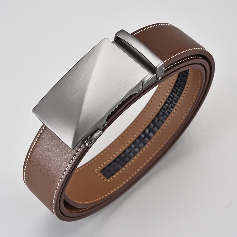 Ceinture en cuir marron simple à boucle automatique pour homme d'affaires