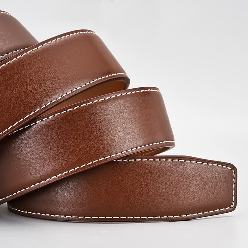 Ceinture en cuir marron simple à boucle automatique pour homme d'affaires