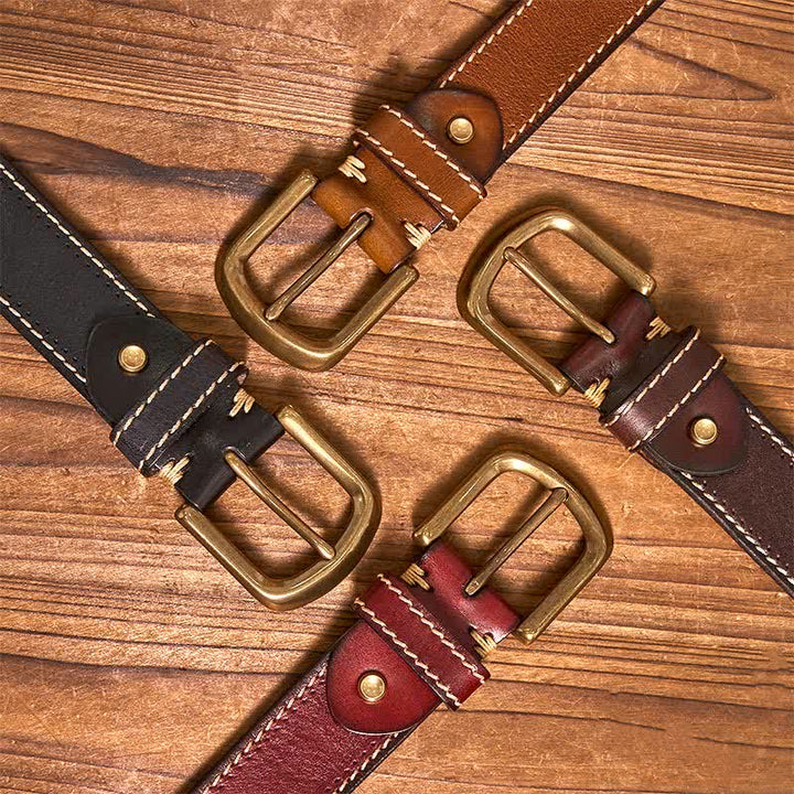Ceinture en cuir de vachette cousue de luxe pour homme