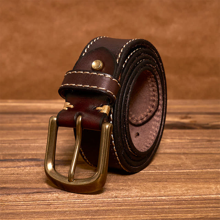 Ceinture en cuir de vachette cousue de luxe pour homme