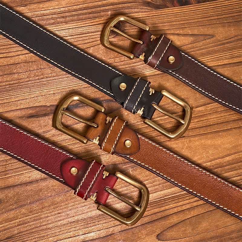 Ceinture en cuir de vachette cousue de luxe pour homme
