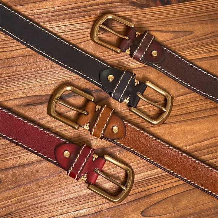 Ceinture en cuir de vachette cousue de luxe pour homme