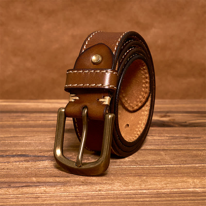 Ceinture Homme Cuir Vachette - Boucle Texturée - Taille Unique - Marron Usé